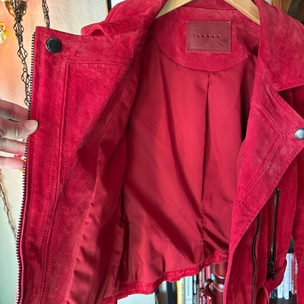 BLANKNYC Red Suede Cropped Moto Jacket Leather Biker Belted Size S - Picture 6 of 16